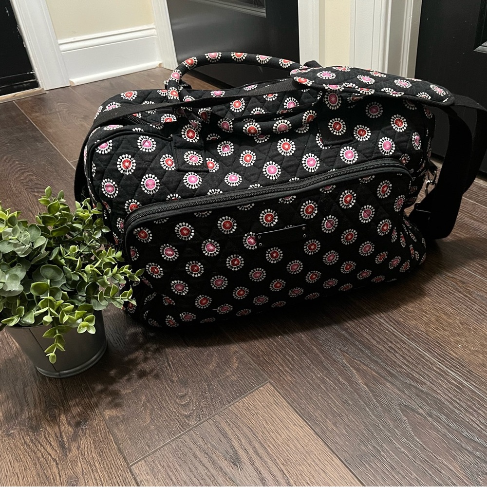 Floral Patterned Black Duffel Bag